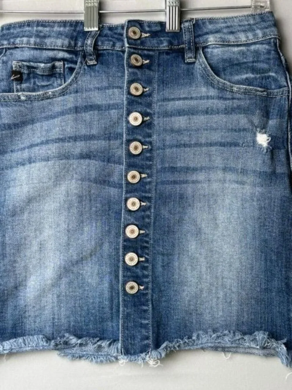 Kancan Women's Medium Denim Mini Skirt Button Front Distressed Y2K